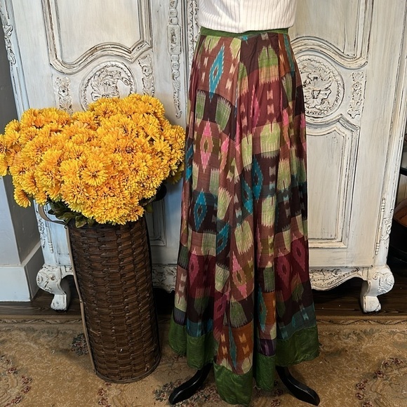 Gypsy Core Boho Hippie Multi Color Graphic Full Maxi Skirt Fully Lined - Picture 5 of 7